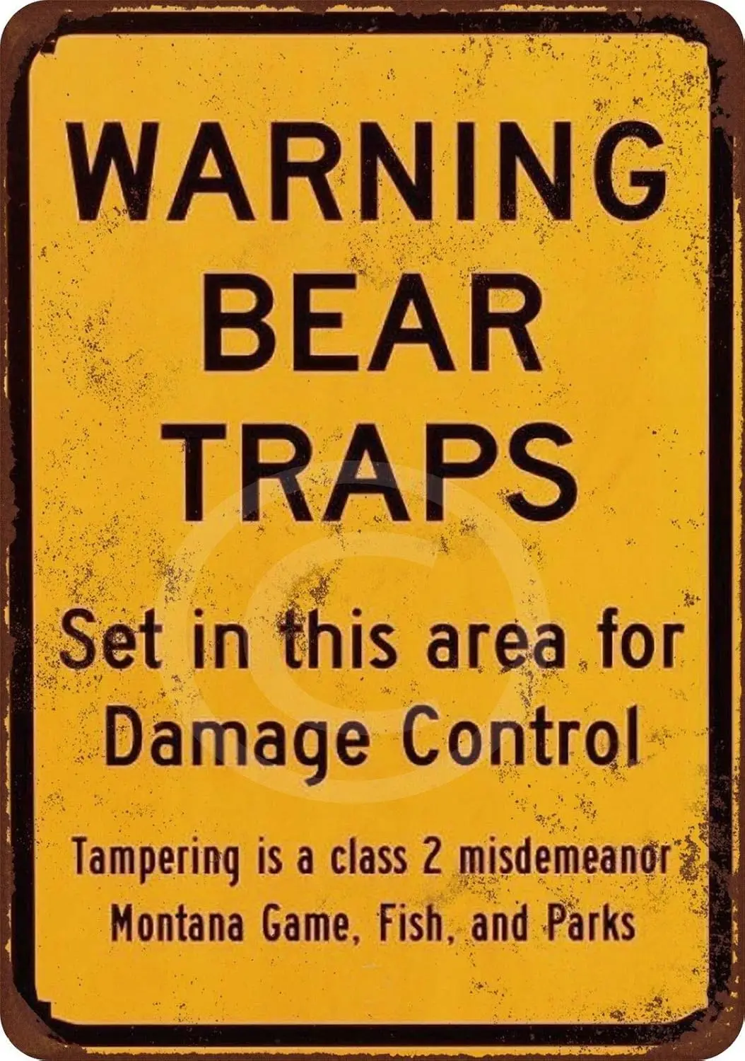 Novelty Rusty Look Metal Signs Vintage Gym Decor Art Funny Tin Sign   Warning Bear Traps Montana