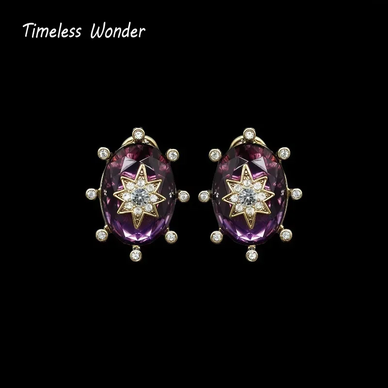

Timeless Wonder Fancy Crystal Zircon Star Geo Button Earrings for Women Designer Jewelry Punk Sweet Gift Rare Top Neat 3343