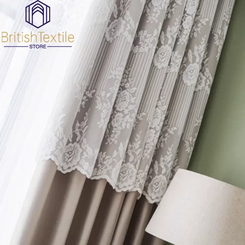 Custom Light Luxury Curtains for Living Dining Room Bedroom Light Coffee Simulation Curtain Lace Jacquard High-end Blackout