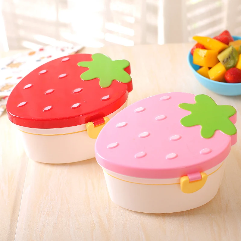 2 Layer Bowl Strawberry Shape Lunch Box 500ml Double Storage Bento Boxs Food Fruit Cute Microwave Tableware Bowl for Kids School