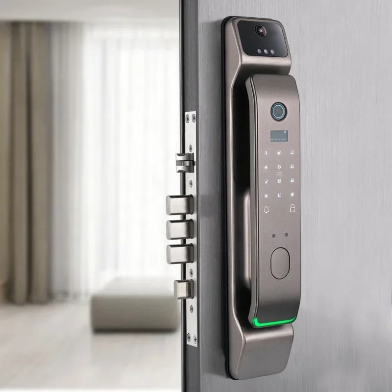 Smart Home 3D Face Recognition Door Lock, cinza, App, controle de telefone, impressão digital, Wifi, Tuya, luxo, alta qualidade