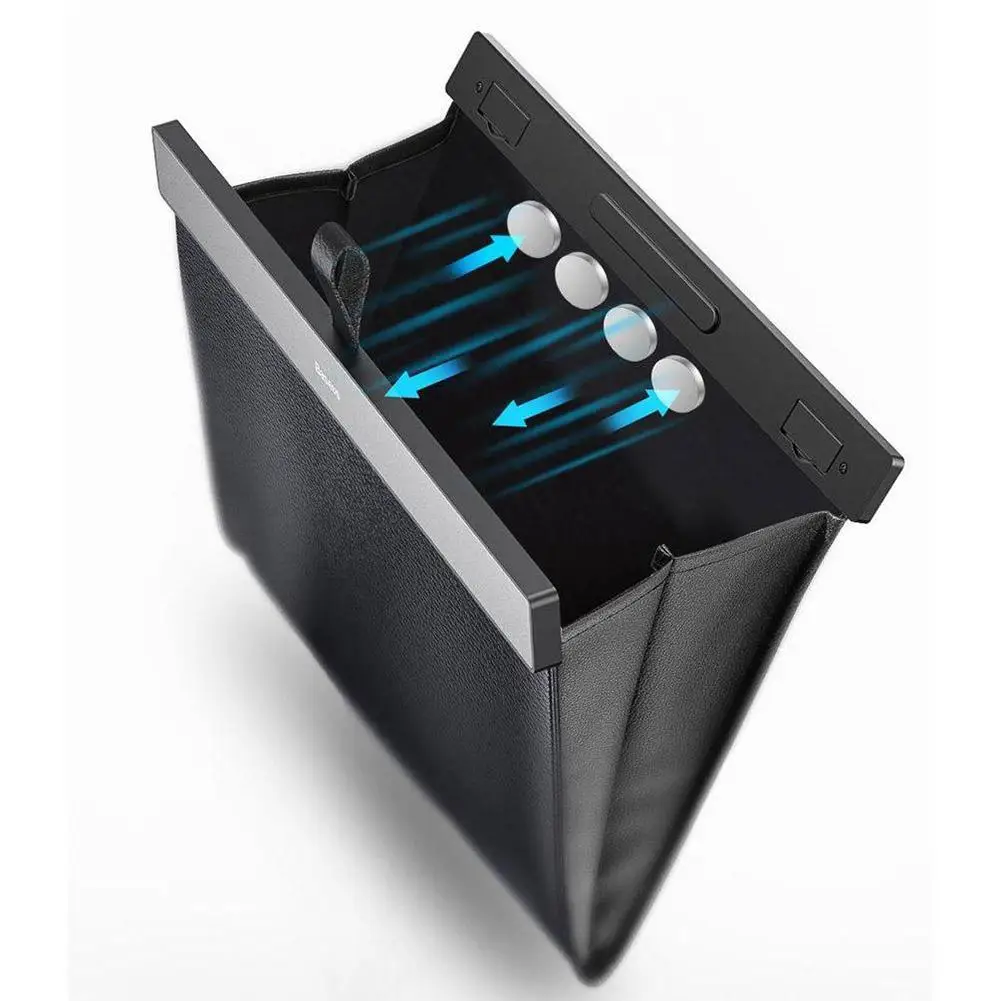Car Trash Bag Leather Front-Row Hanging Garbage Bin Foldable Waterproof Storage Bucket Rubbish Bag Car Interior Accessories