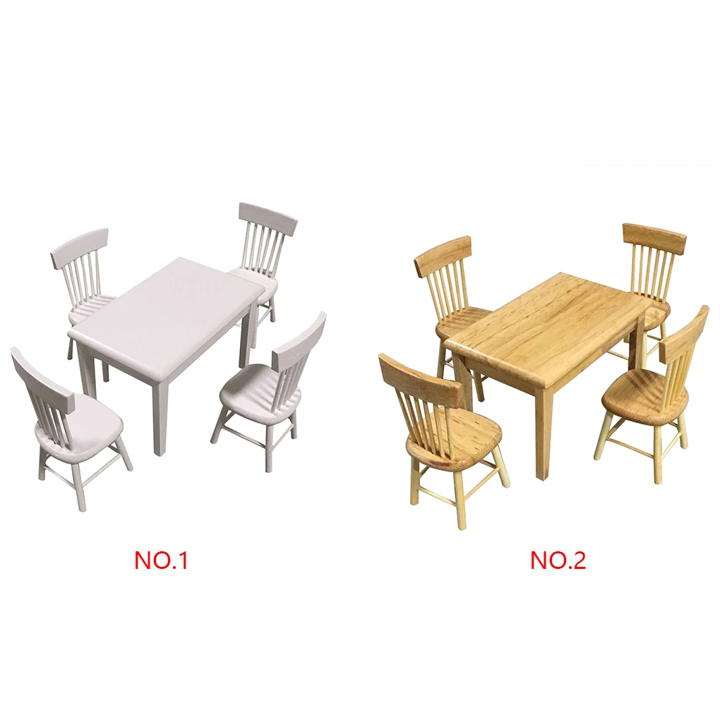 

5pcs/set 1:12 Dollhouse Miniature Furniture Set Wooden Dining Table 4 Chairs Living Room Accessory