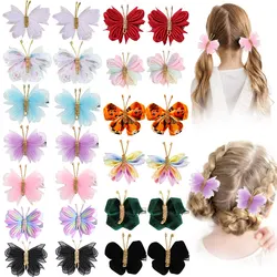 Butterfly Hair Clips For Girls Gradient Flocking Hairpin Rianbow Ribbon Barrettes Children Boutique Hairgrips Hair Accessories