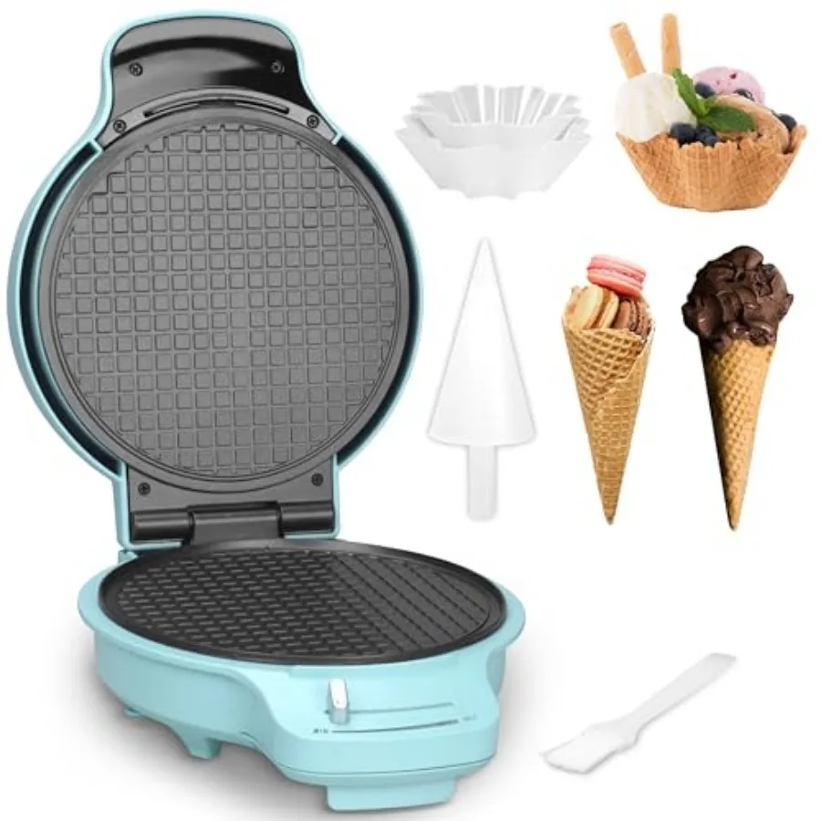 

Waffle Cone Maker Machine with Browning Control, 7.5" Ice Cream Cone Maker, Cone Roller and Bowl Press Included, Thin Waffle Ma