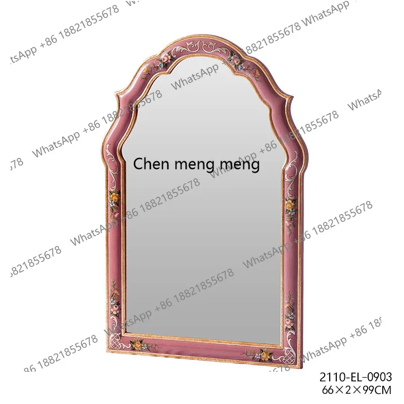 French Art Romantic Wooden Hand Painted Mirror Bedroom Living Room Decoration Bathroom Mirror
