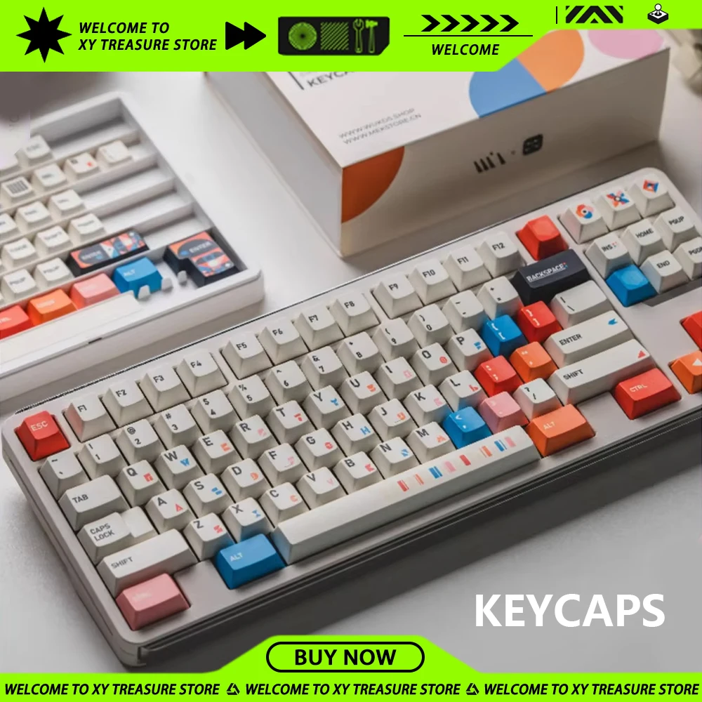 Mek Wukds Geometry Theme Mechanical Keyboard Keycaps  PBT Full Thermal Sublimation Keycap Customized Gaming Keyboard Accessories