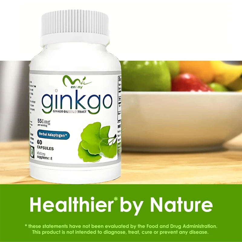 Nutritional Ginkgo biloba 550mg extract supplement cognitive and memory support improves mental clarity and focus 60 capsules