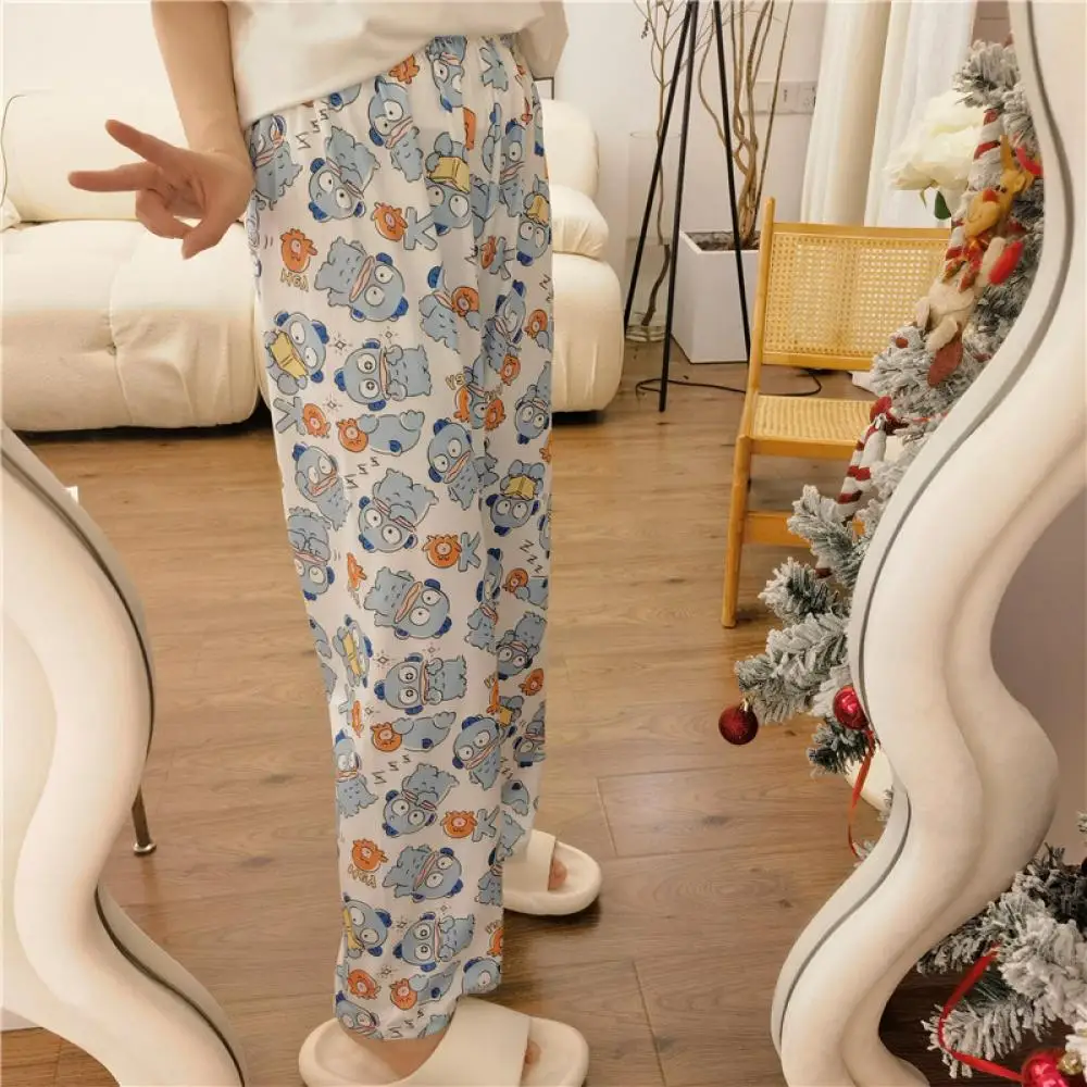 Sanrioed Anime Hangyodon Pajama Pants Spring Wide Leg Pants Kawaii Vintage American Style Cotton Loose Casual Walk Homewear Cute