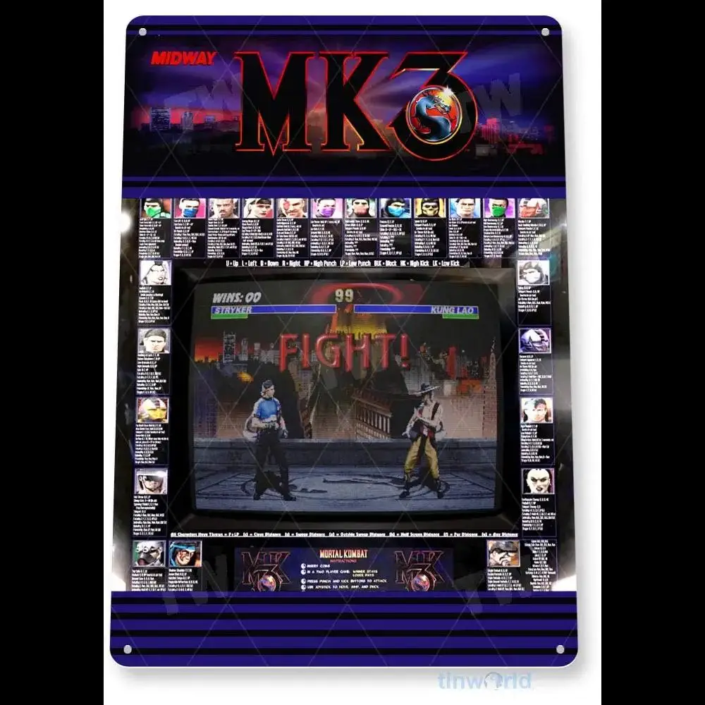 Vintage Mortal Kombat  Arcade Tin Sign  Retro Classic Gaming Console Wall Decor for Game Room Man Cave or Home Bar  C