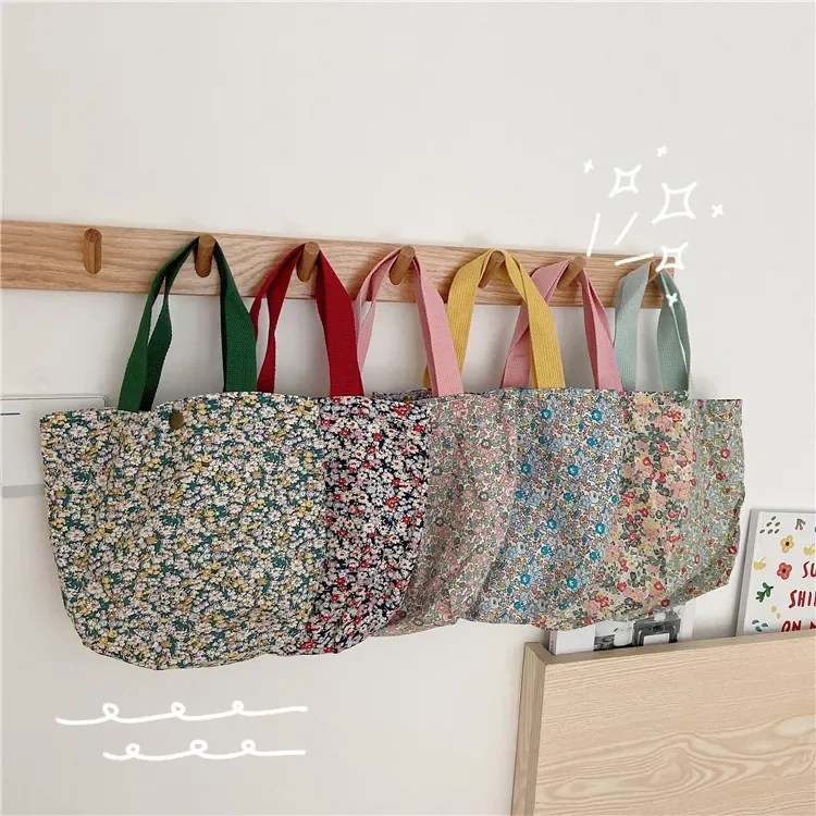 Casual Women Portable Lunch Bento Bag Retro Flower Ladies Small Handbags Cotton Cloth Female Shopper Clutch Purse Shoulder Bags