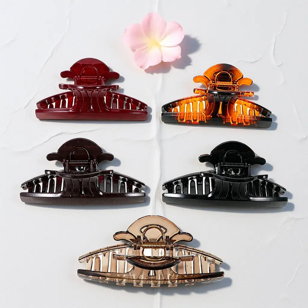 5Pcs Large Hair Claw Clips Plastic Jaw Clamps Non Slip Decorative Hair Accessories Women Thick Updo Styling Trendy Casual
