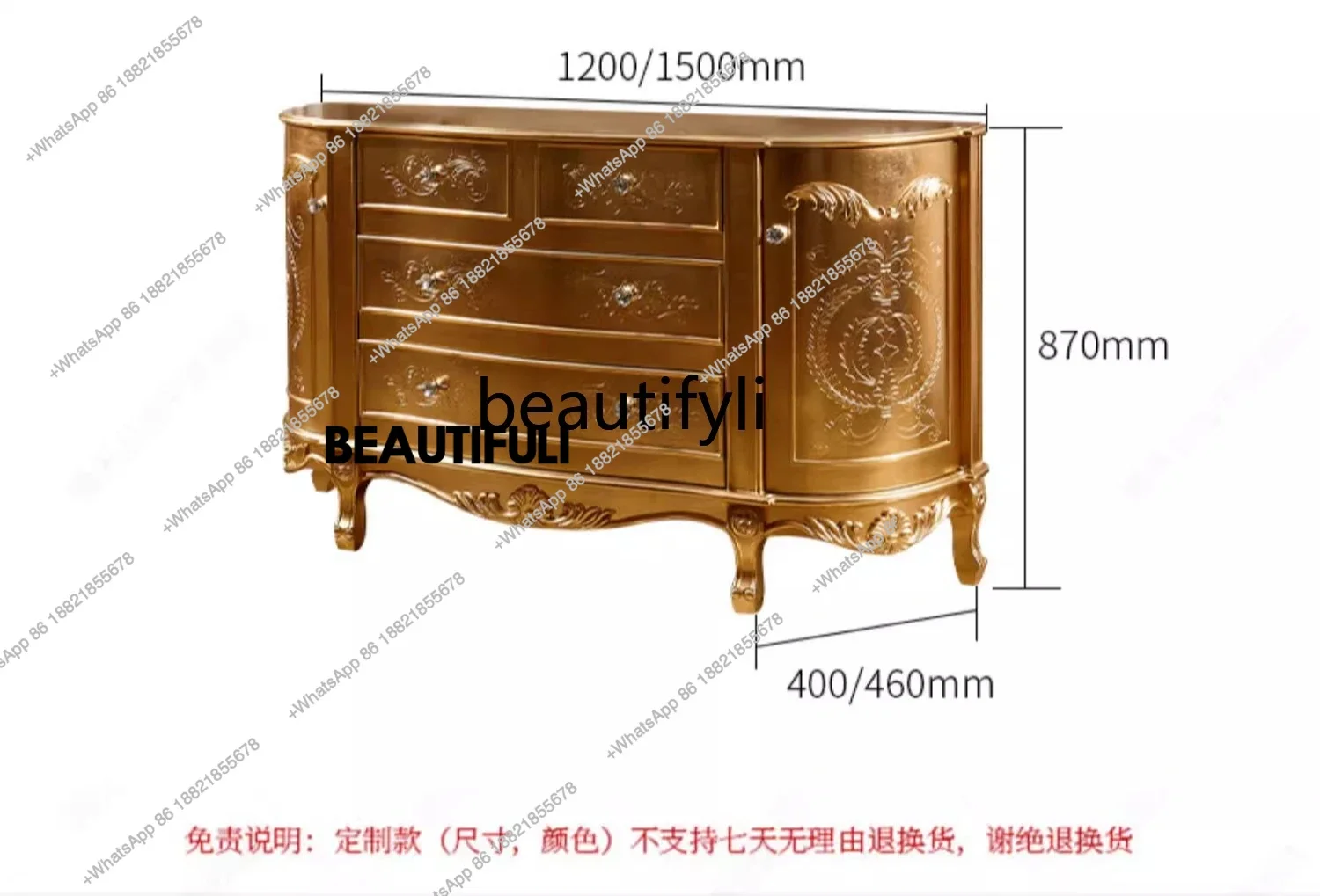 ss8350 European entrance entrance, French retro living room dining side, champagne gold decorative cabinet light luxury locker