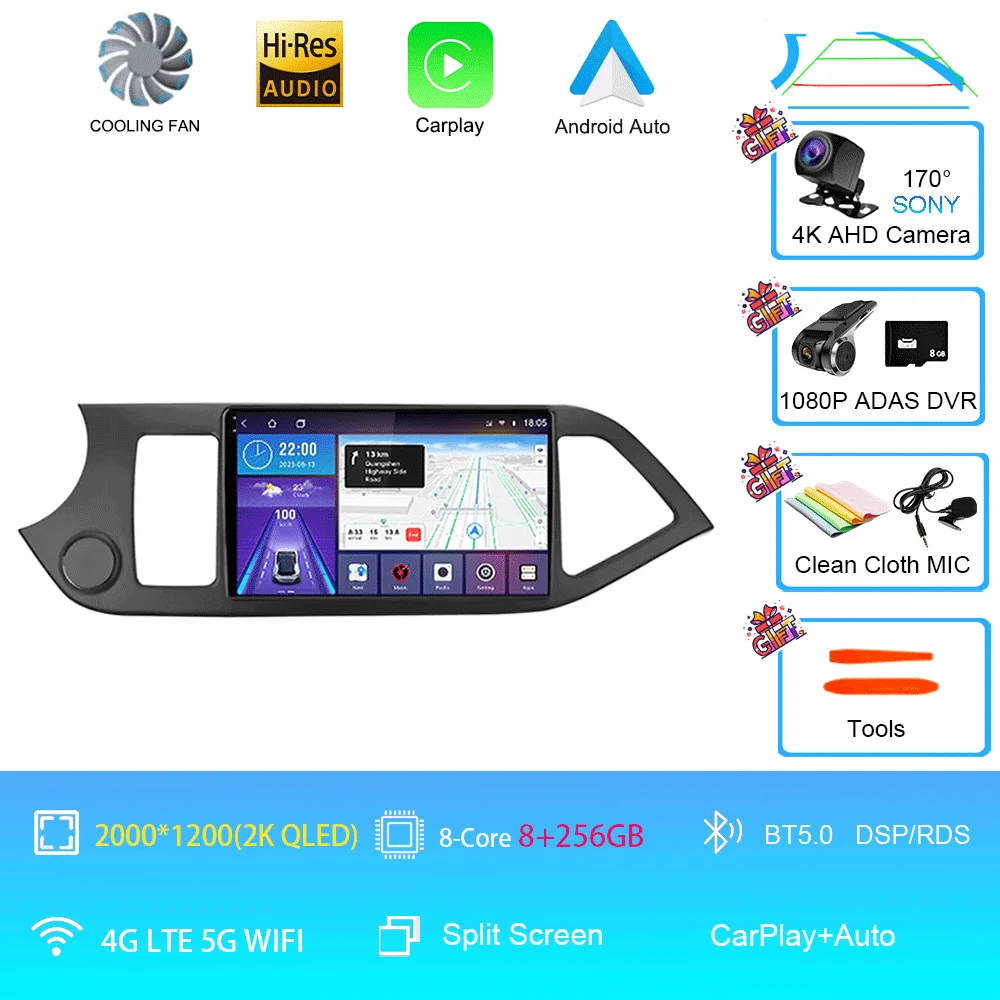 Android 16 Voor KIA PICANTO Ochtend 2011 2012 2013 2014 2015 2016 Carplay Auto Multimedia Autoradio Navigatie Speler WIFI + 4G DSP