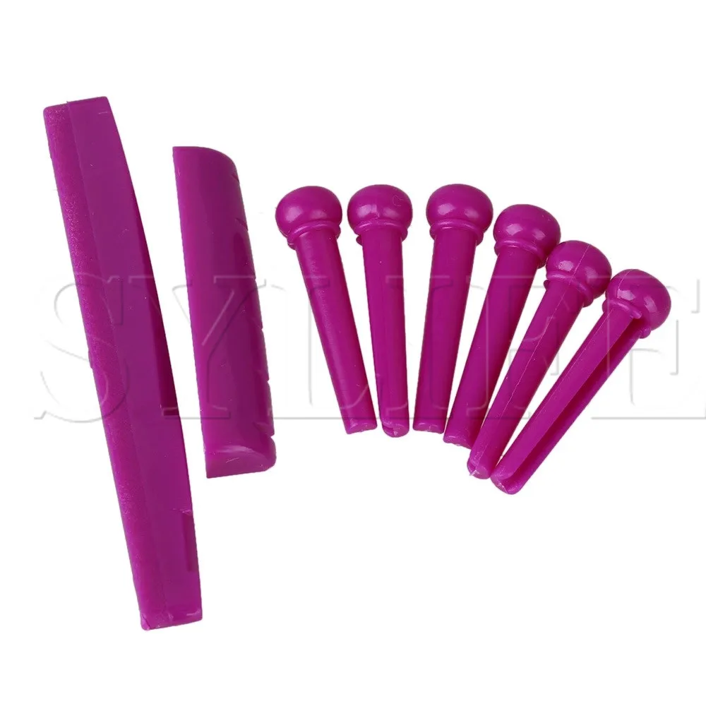 Purple Acoustic Guitar Plastic Saddle and Bridge Pins Nut Combo Pack of 8