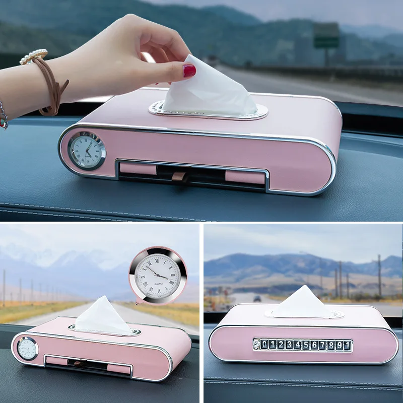 Car Tissue Box Car Multi-function Paper Drawer Box Mobile Phone Holder Tissue Box Car High-grade Drawer Box