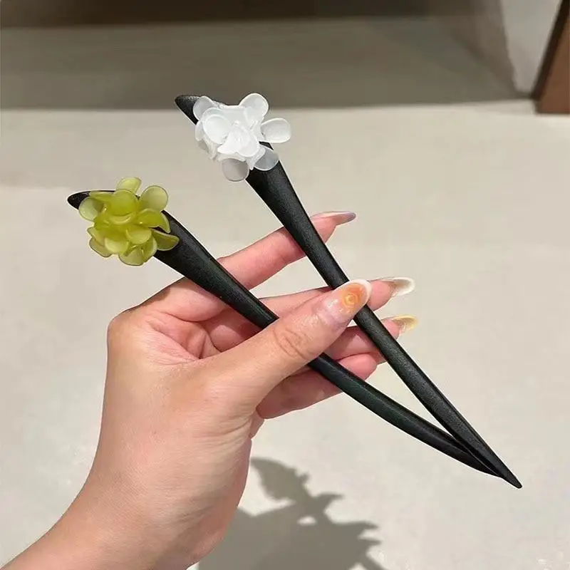 2022 New Flower Hair Sticks Girls Chinese Hanfu Hair Accessories Vintage Sandalwood Hairpins Antique Hair Fork Chopstick Jewelry
