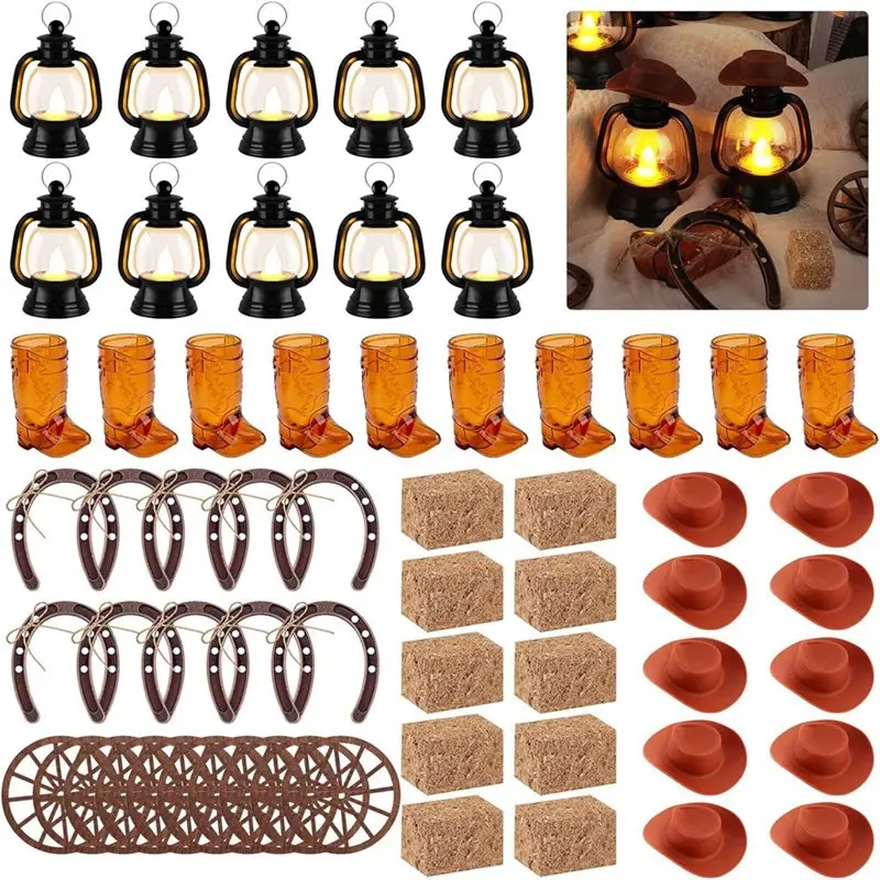 

MOPHE-For Western Birthday Wedding Decorations- Cowboy Style Theme Party Centerpiece 60 Pieces Including Lantern, Hat& Boot