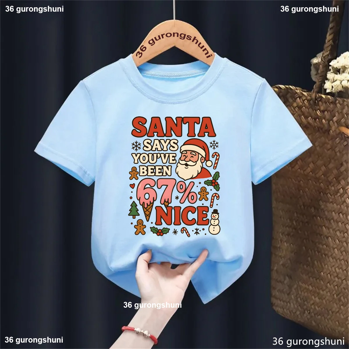 

Christmas Gift T-Shirt New Arrival 2025 Santa Says 67 Meme Printed T Shirt Girls/Boys Ice Cream Snowman Kids Clothes Tops