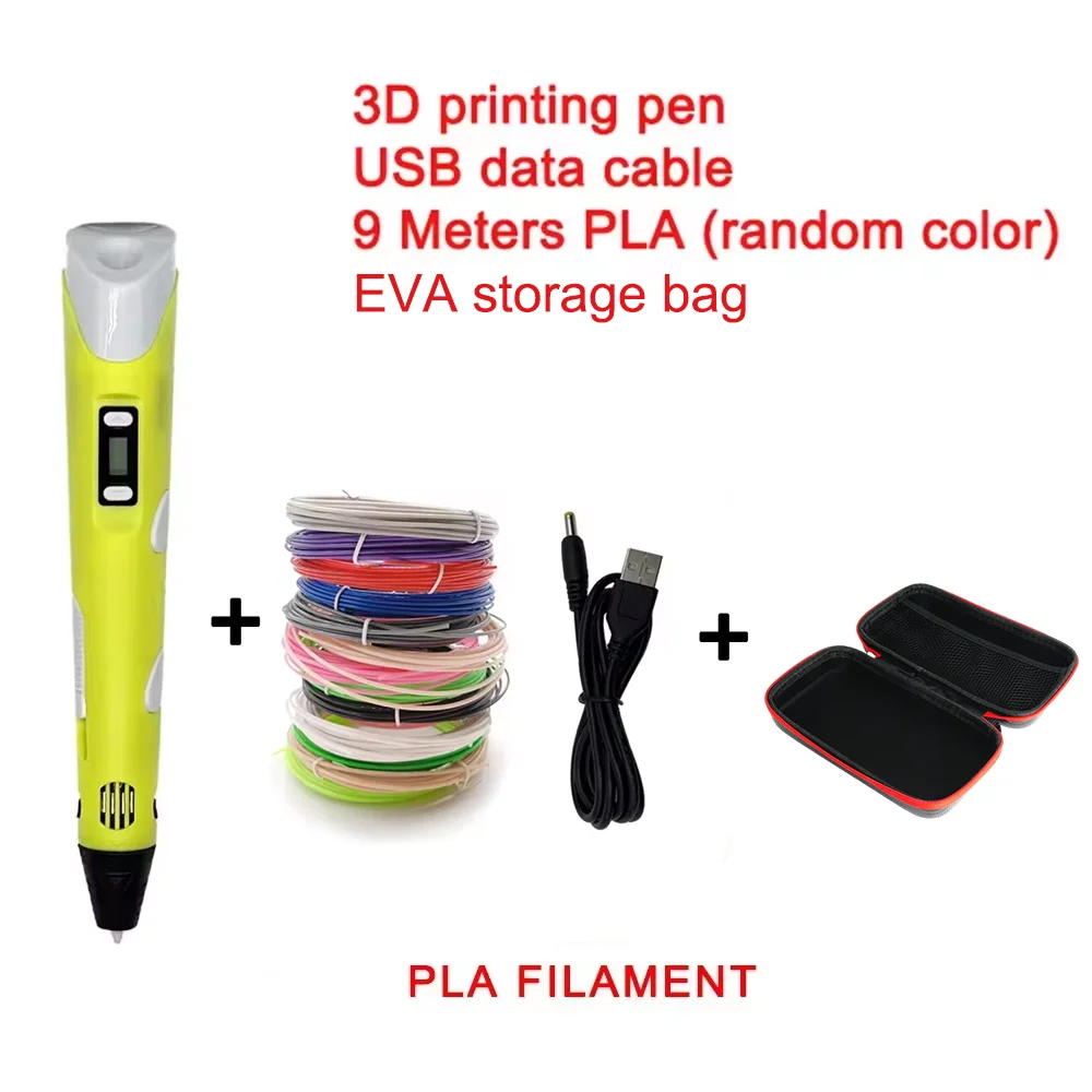 Elektronische 3D-printpen met 9M PLA-verbruiksartikelen Hoge temperatuur 3D Graffiti Tool Intelligent speelgoed Kerstverjaardagscadeau