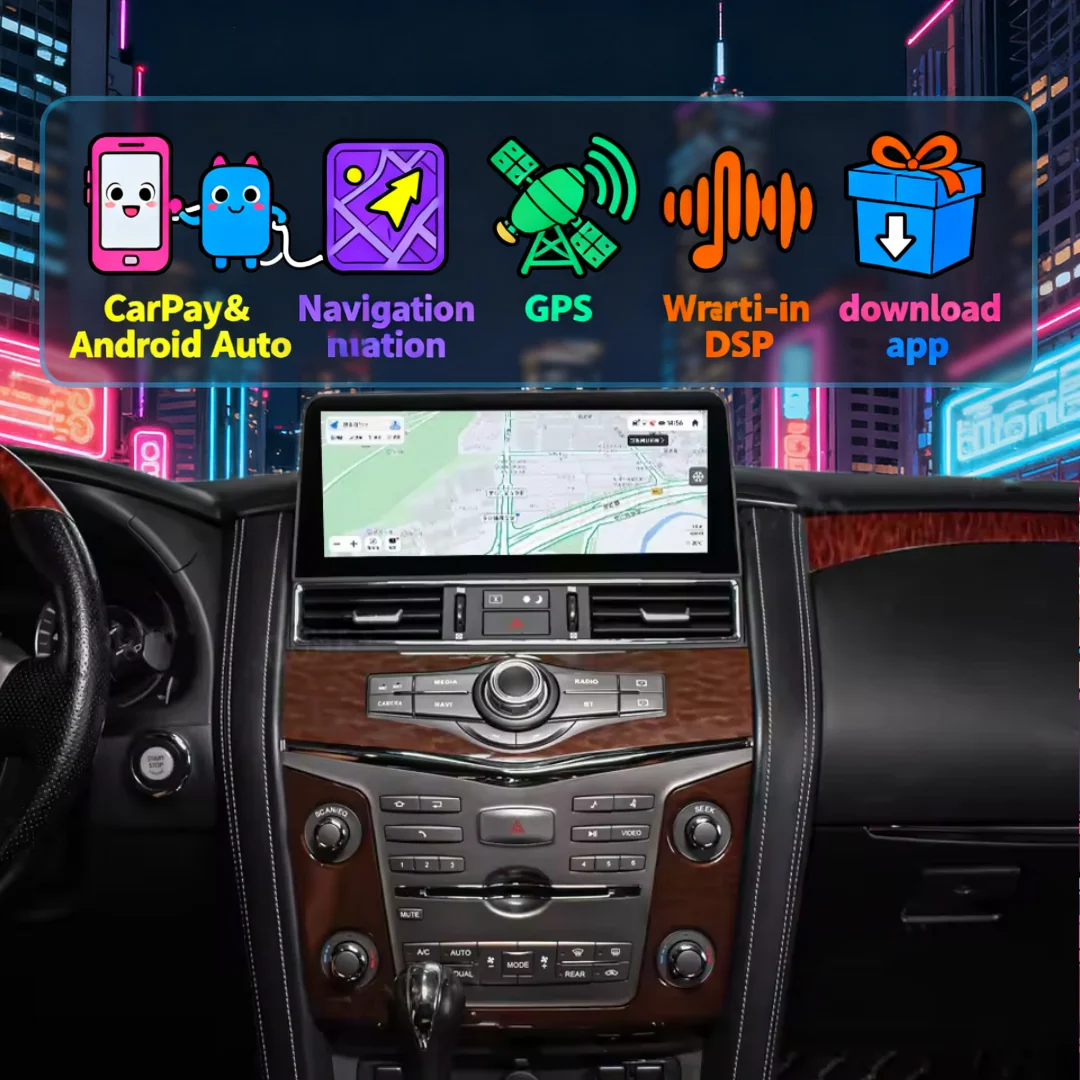 CarPlay Android 14 Car Radio For Nissan Armada Patrol Royale Y61 Y62 QX80 QX56 2010-2022 Navigation  Bluetooth Multimedia Player