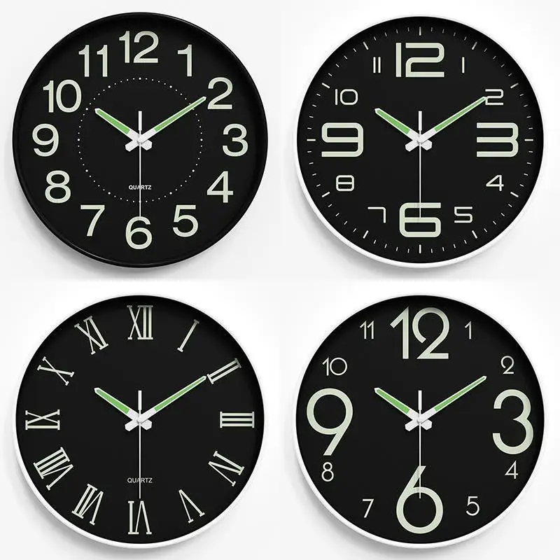 12 Inch Luminous Quartz Wall Clock Silent Non Ticking Movement Glow In Dark Numerals For Home Bedroom Living Room Office Decor