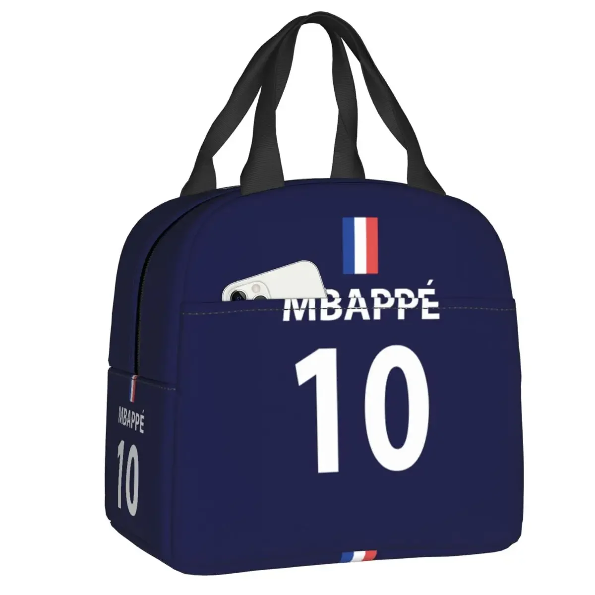 Custom KM Mbappes Soccer Thermal Insulated Lunch Bags French Flag Football Portable  Tote School Office Outdoor Food Box