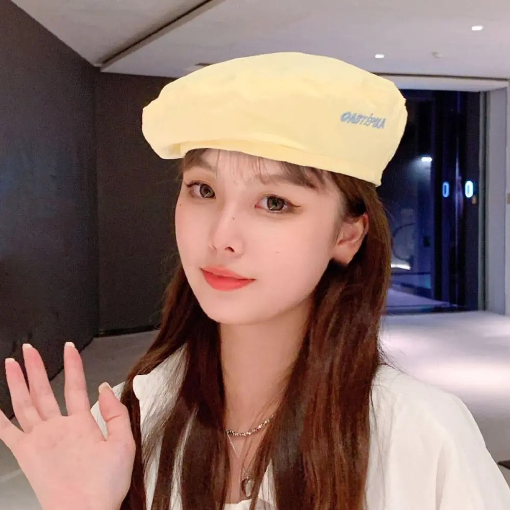 

Sweet Plaid Double-sided Beret Flat Japanese Women Beanie Hat Solid Color Painter Hat Octagonal Caps Girls