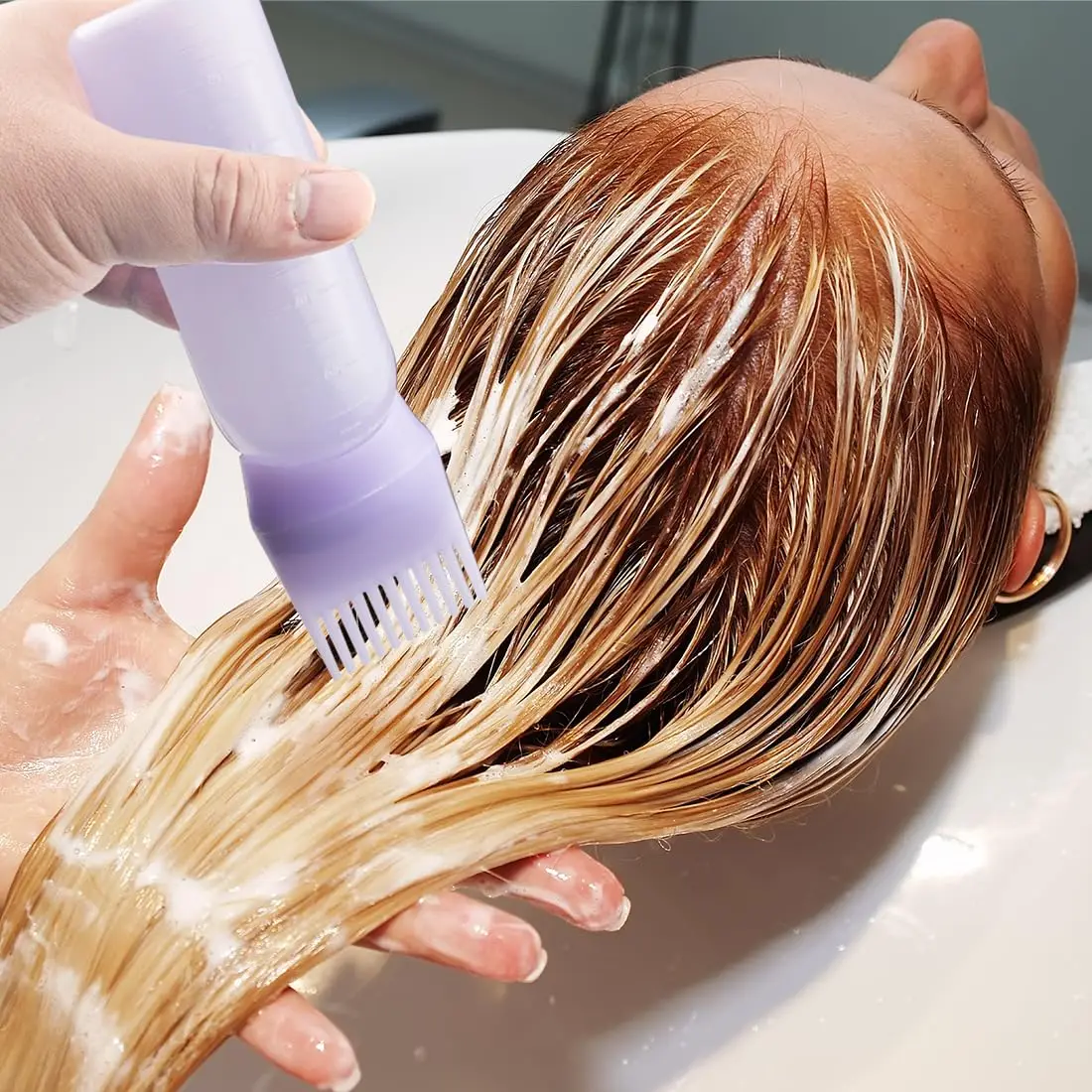 6 قطع من زجاجة توزيع مشط الجذر، أداة توزييت الشعر، زجاجة أداة توزيع زيت الشعر لصالونات صبغ الشعر والشامبو. 6 أونصة