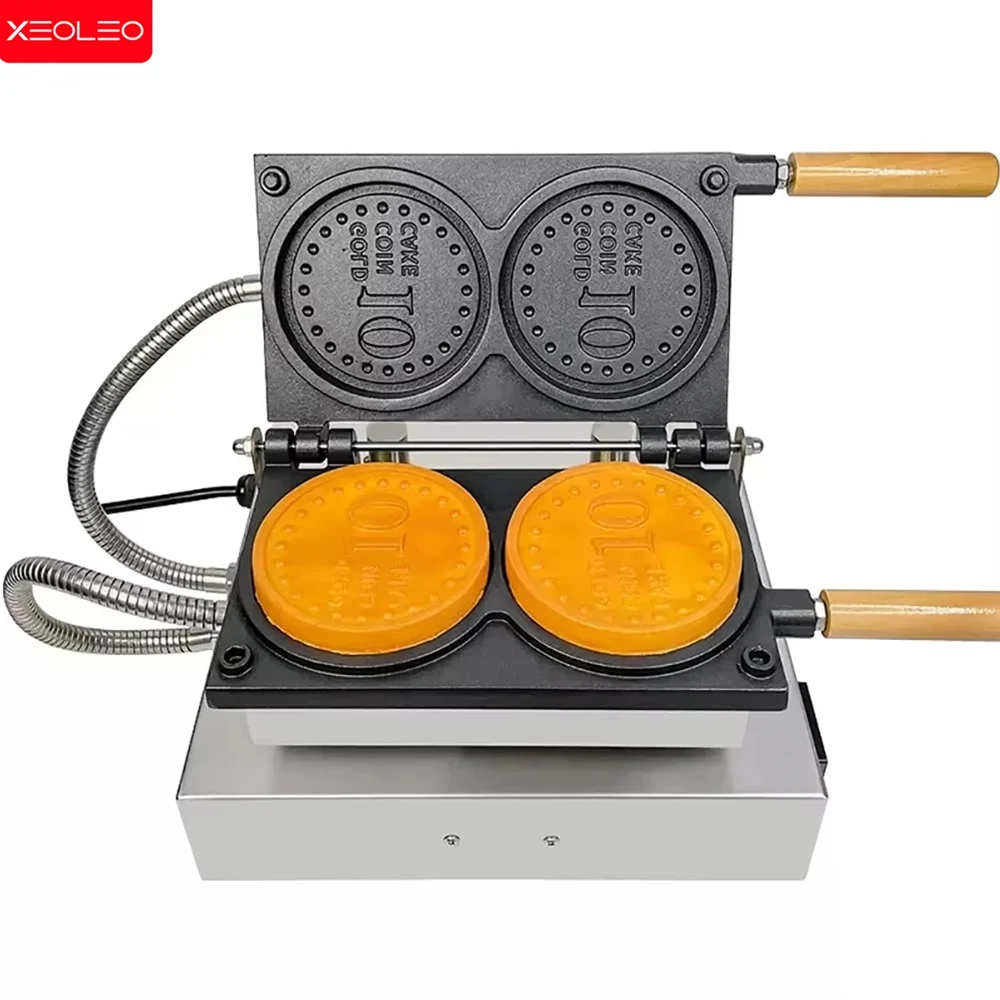 XEOLEO Commercial 2-piece Coin Waffle Maker Machine Round Shape Waffle Machine Snack Machine Electric Crispy Cheese Cookie Maker