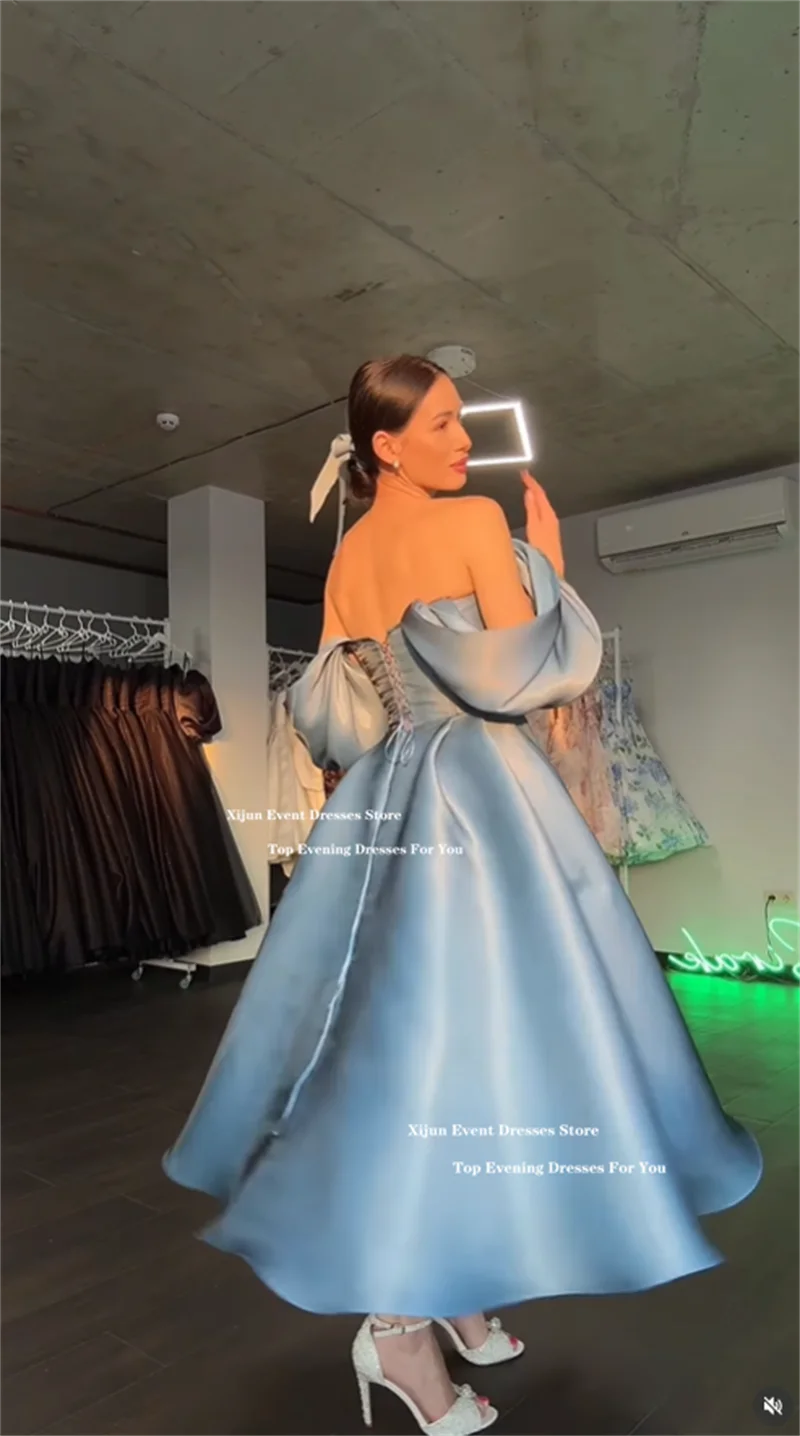 فساتين سهرة طويلة زرقاء للأميرة من Xijun قبالة الكتف على شكل حرف a فساتين حفلات رسمية على شكل قلب لحفلات أعياد الميلاد حسب الطلب #6