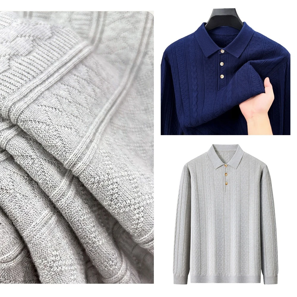 Polo de Manga Larga para Hombre, Tejido Waffle, 100% Algodón, Corte Ajustado, Estilo Casual de Negocios para Otoño e Invierno