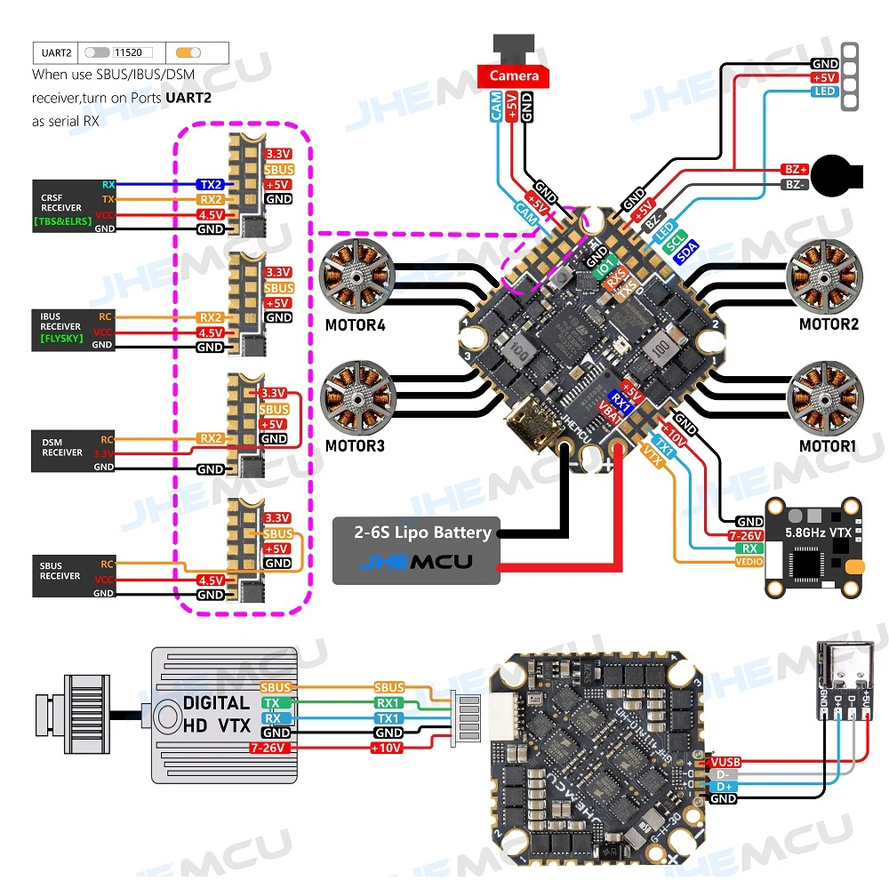 JHEMCU GHF411AIO-HD OSD وحدة تحكم في الطيران BLheli_S 40A 3-6S 4in1 فرش ESC ل مسواك RC FPV سباق الطائرة بدون طيار