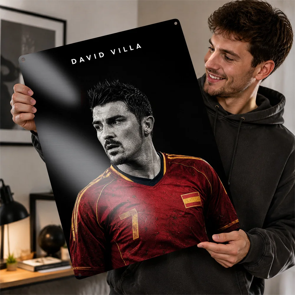 David Villa Football Textured Poster Customized Metal Tin Sign Club Legacy Style Wall Art Made For Player Collectors In Office