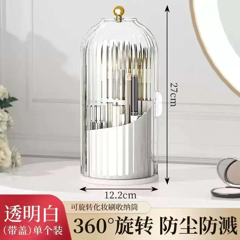 360 °   Porta pennelli per trucco rotante con coperchio Organizzatore cosmetico di lusso Porta matite per sopracciglia e rossetto Scatola portaoggetti per ombretti