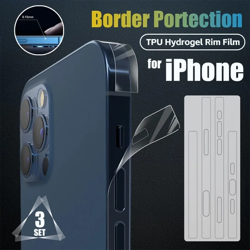 3-1Sets Frame Hydrogel Film for IPhone 16 15 14 Side Protective Dust Net Anti-Scratch Border Sticker Clear Film for IPhone16 15