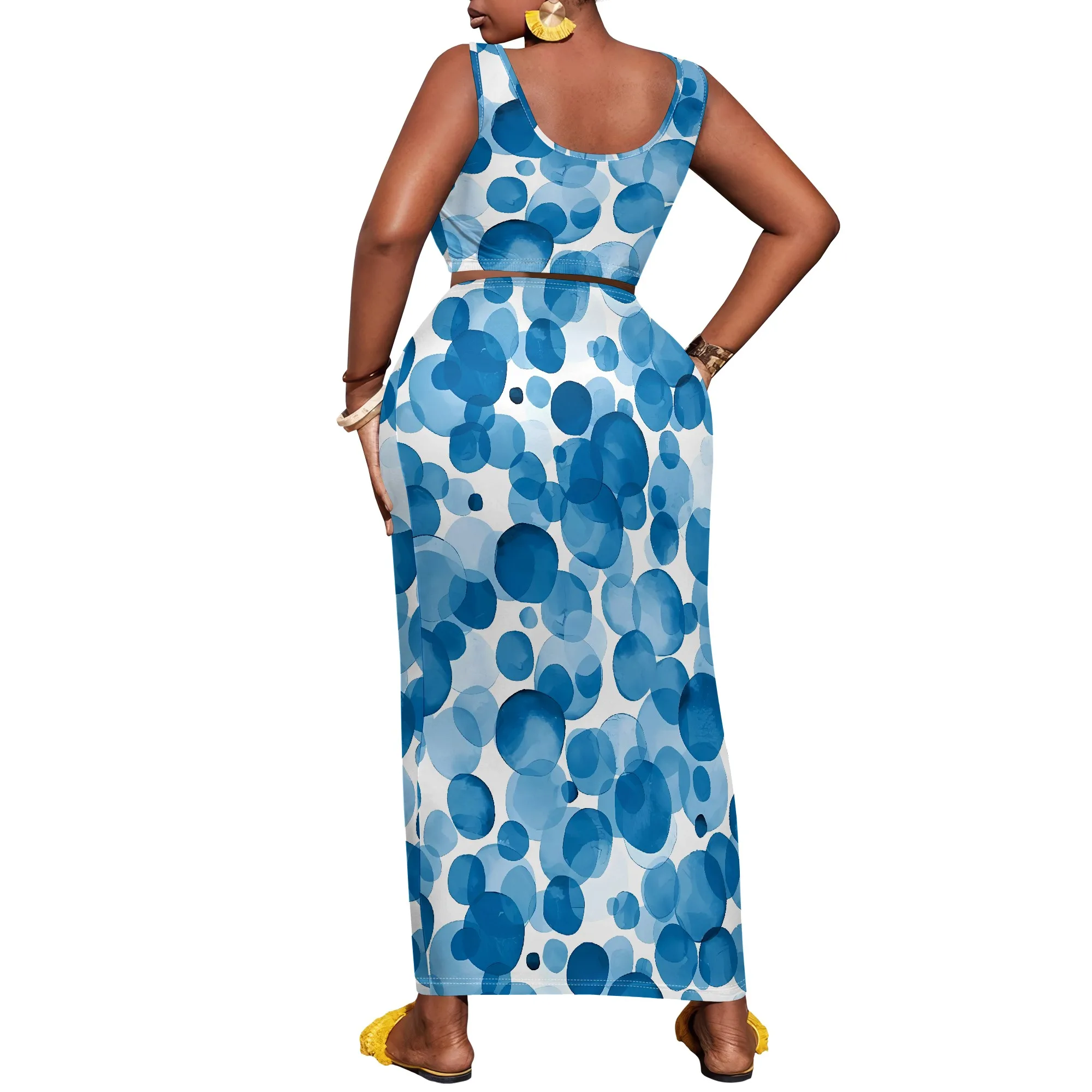 Nupusa Plus Size Dot พิมพ์ชุดสองชิ้นผู้หญิงฤดูร้อนแขนกุดชุดลําลอง