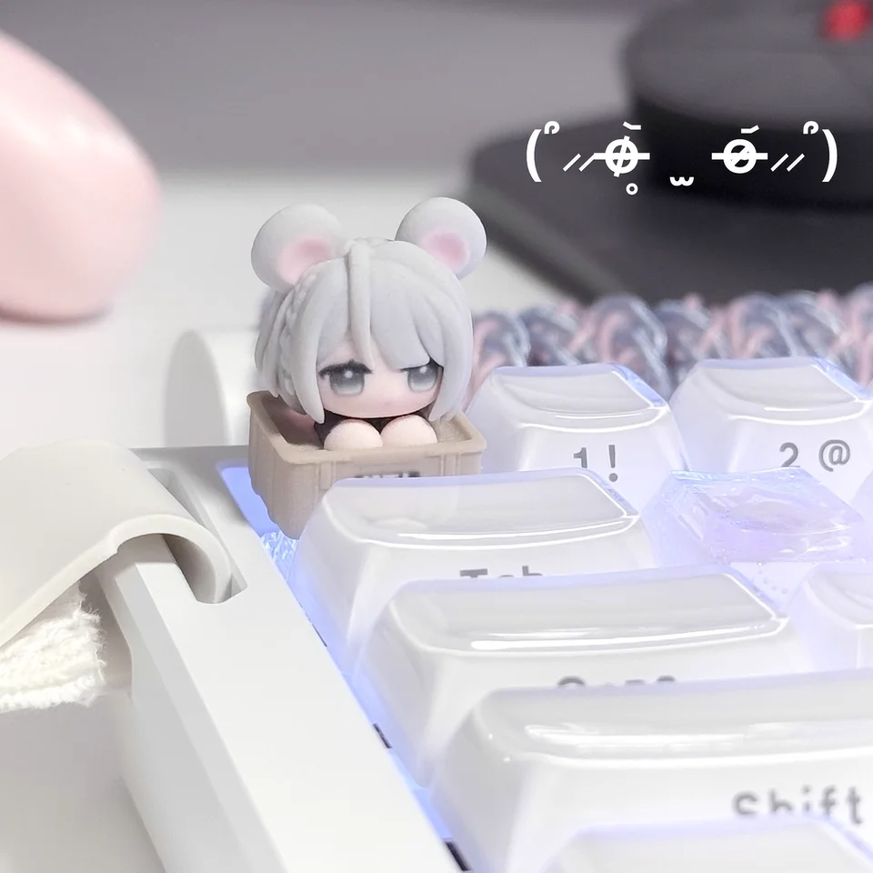 

Cute Little Grey Mouse Theme Keycaps Set 3D Resin Artisan Keycaps Custom Original Handmade Keycaps for Mechanical Keyboard Gift