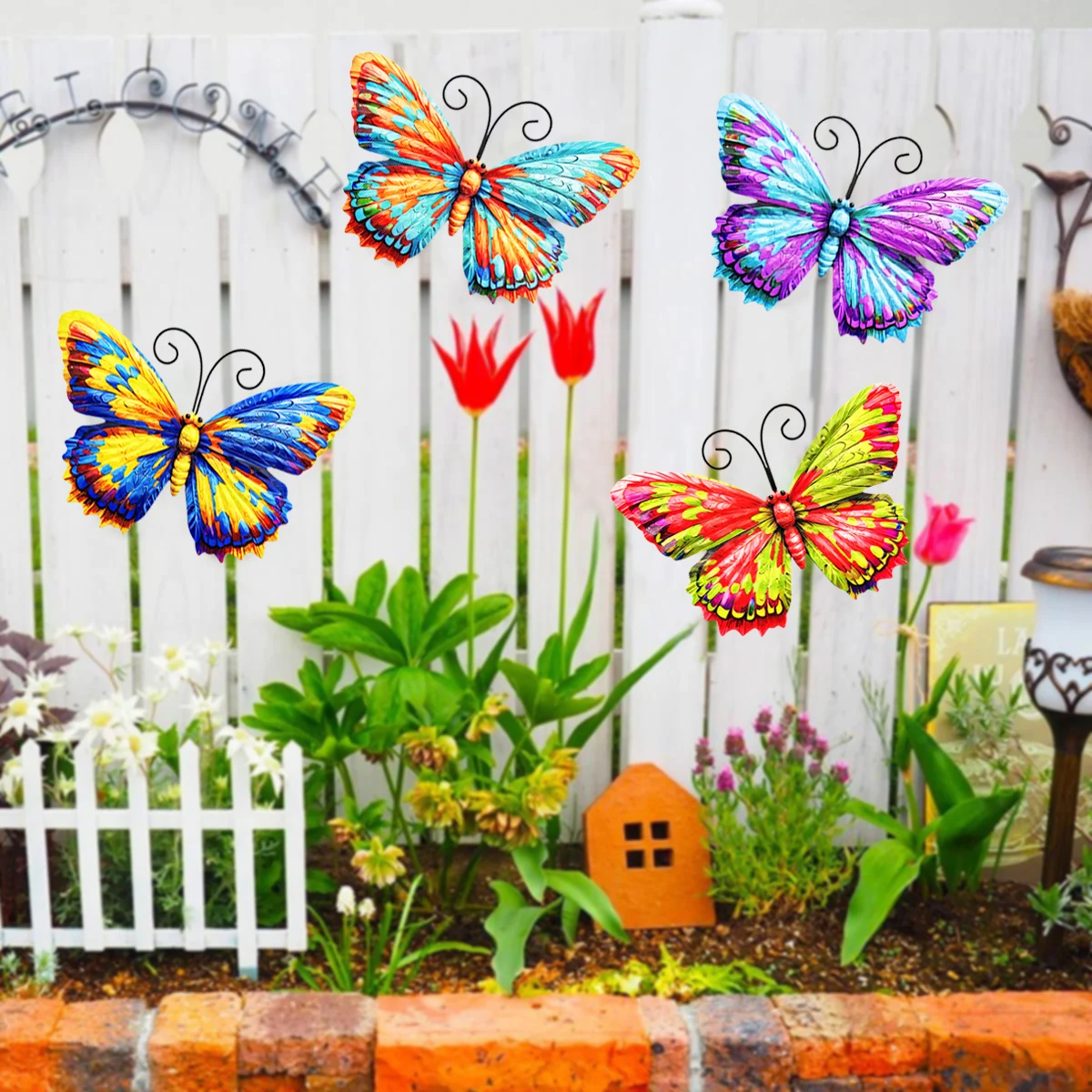 

1PC Metal Art Butterfly Wall Decor Colorful Iron Art Butterfly Sculpture Butterfly Hanging Ornament for Outdoor Home Yard Garden