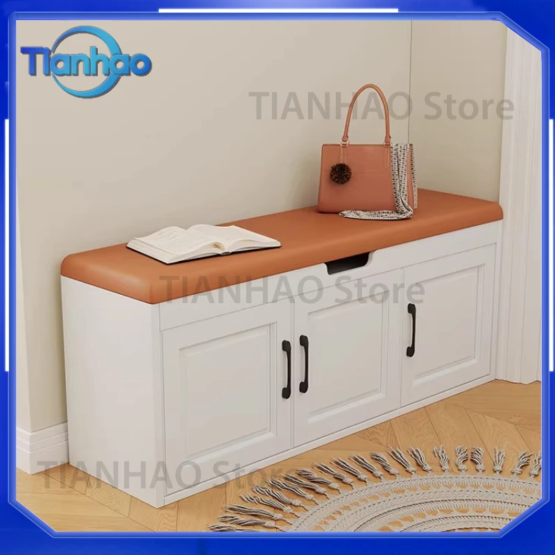 Solid Wood Shoe Changing Stool for Home Use Doorside Light Luxury High-End Cabinet with Integrated Soft Bag Seating for