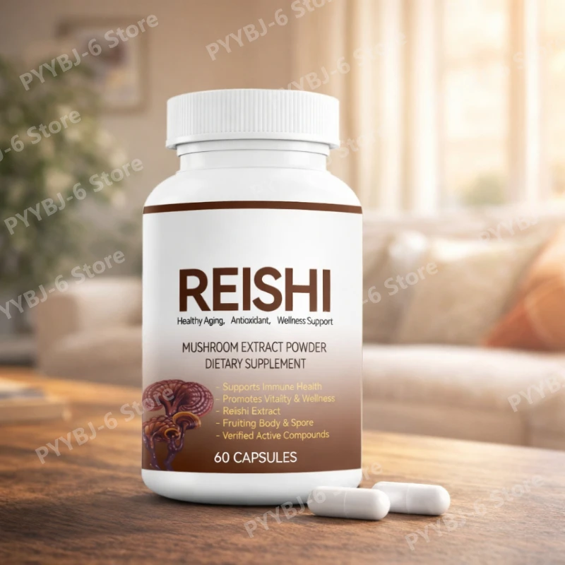 

Капсулы с экстрактом рейши: натуральная грибная добавка для поддержки иммунитета, ежедневная питательная антиоксидантная поддержка, 60 капсул