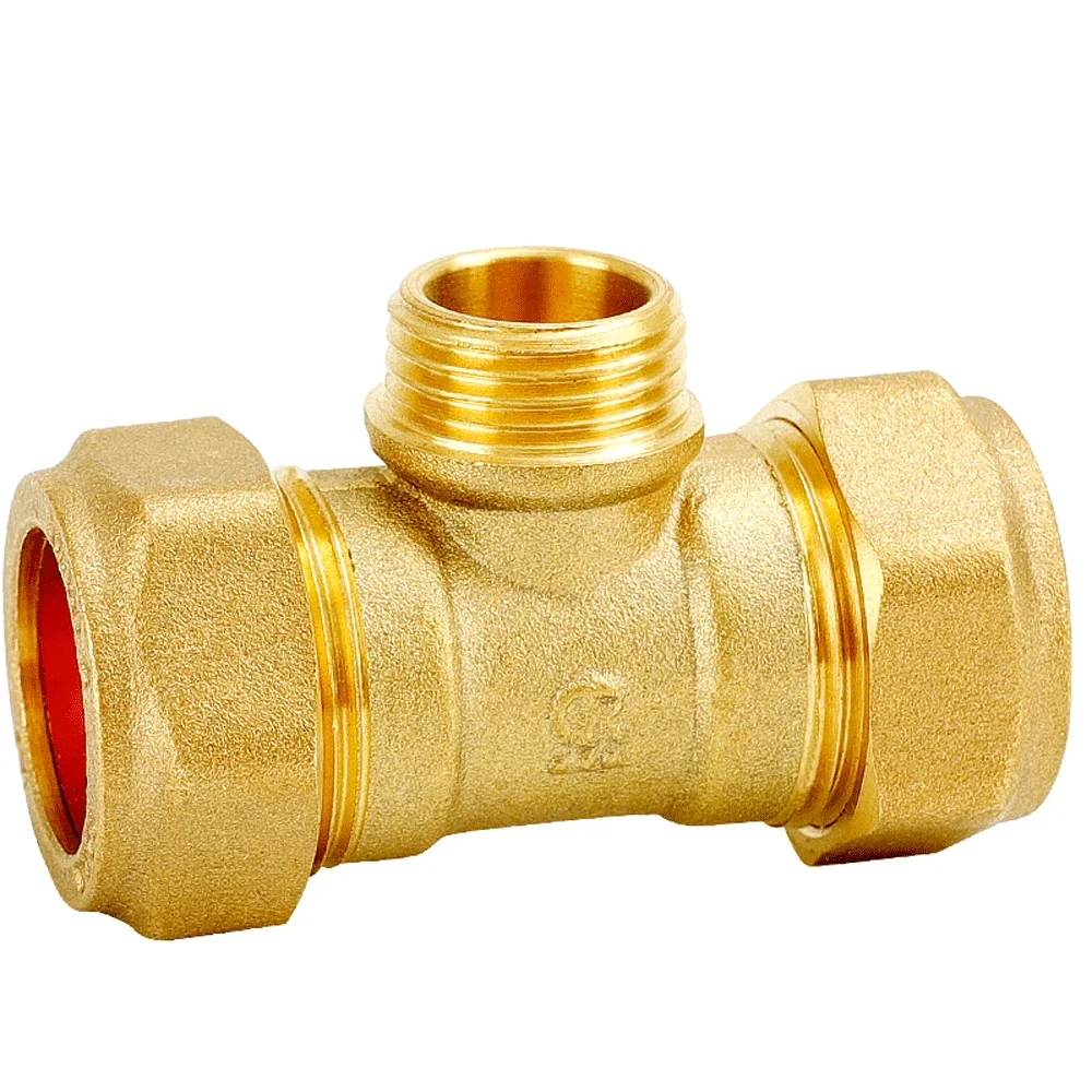 Encaixe de compressão para 22mm Latão Virola União, Tee Rosca Masculino, Virola-Tipo Conjunta, Água, Gás, Combustível, 1/2 ", BSPP