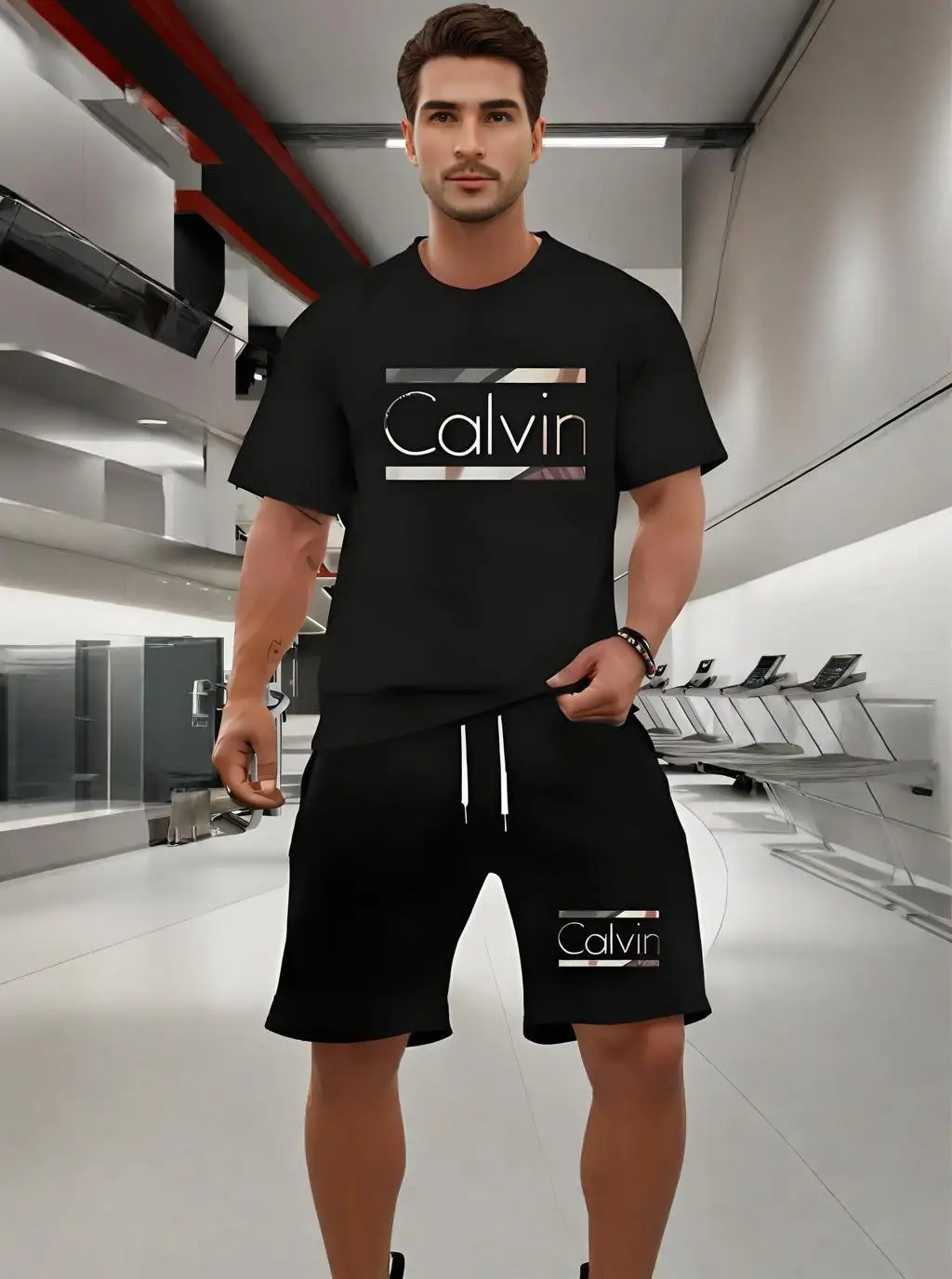 

2025 men's and women's summer running T-shirt shorts two-piece set, breathable casual wear, fashionable outdoor fitness