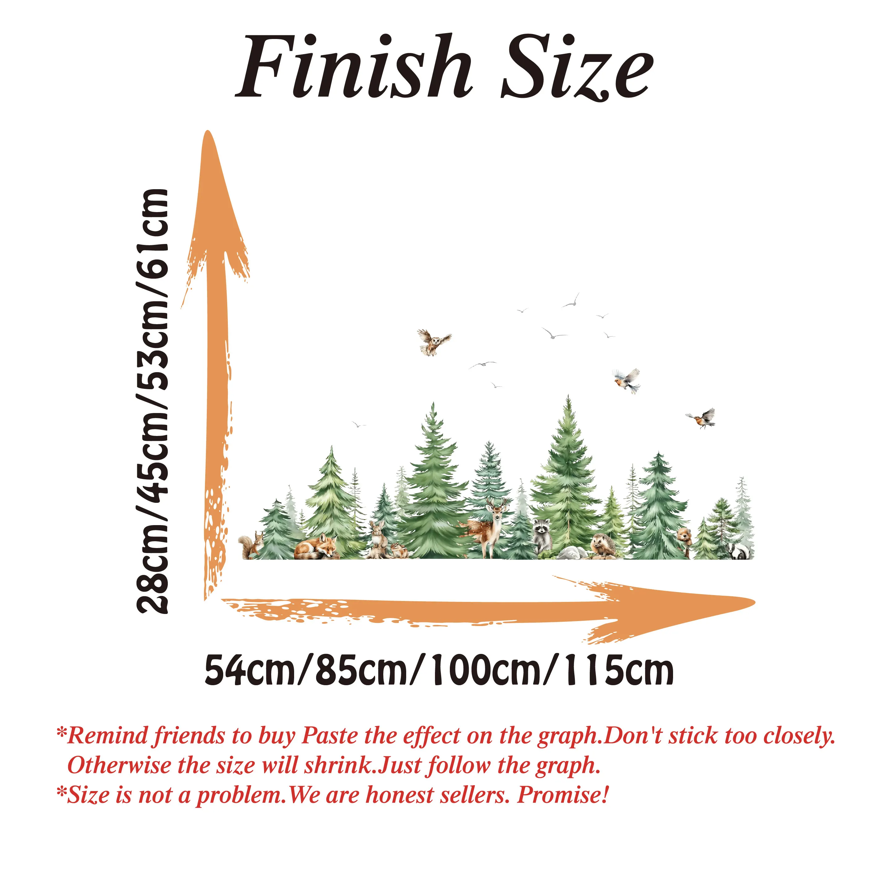 Large Watercolor Pine Tree Animals Wall Stickers Kids Room Bedroom Woodland Forest Tree Fox Deer Bear Wall Decals Baby Nursery view 4