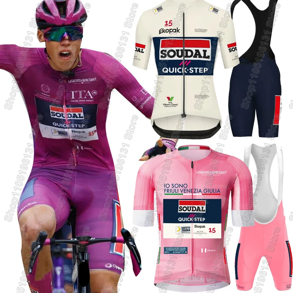 Conjunto de Jersey de Ciclismo del Equipo Soudal Quick Step 2026 Tour De Italia, Ropa de Ciclismo, Camiseta de Ciclismo de Carretera, Traje, Pantalones Cortos con Tirantes para Bicicleta de Montaña
