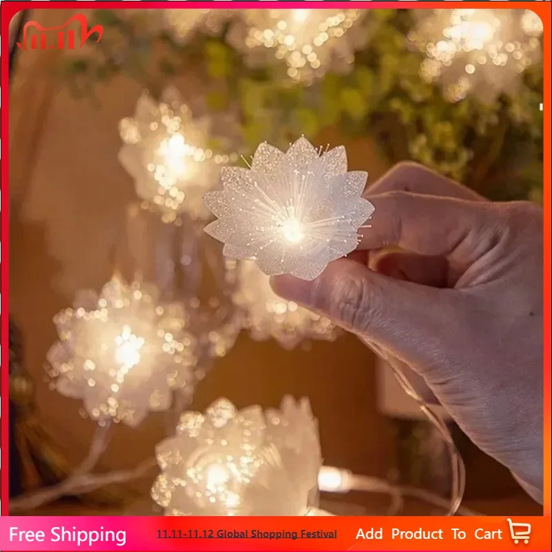 

Fiber Optic LED Fairy Light, Battery-operated Garland, Christmas Decoration, Party, New Year's Decor, Artificial Flowers