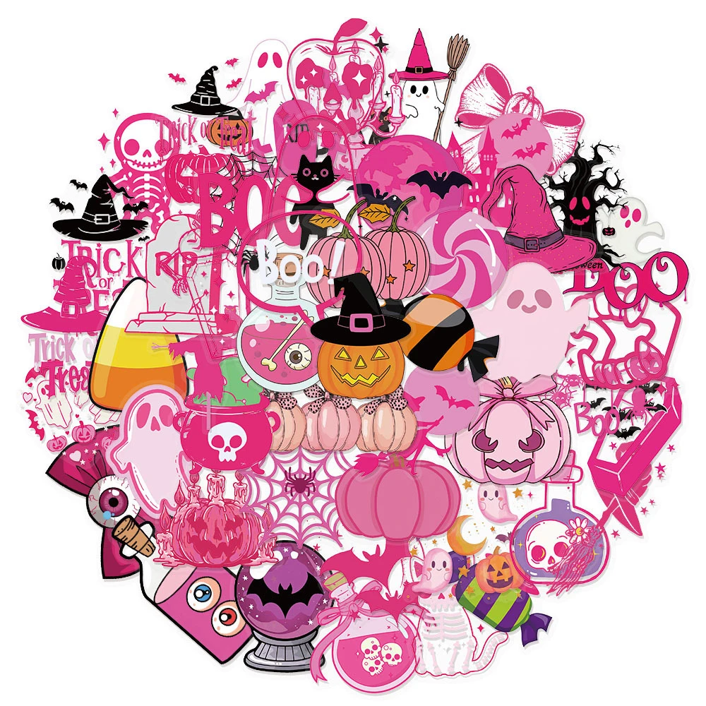 

10/30/50PCS Cartoon Gothic Stickers Pink Horror Decals Graffiti Skateboard Laptop Phone Waterproof Halloween Decoration Decals