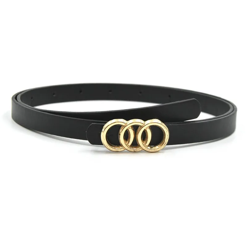 A Set of Thin Waist Belts with Golden Three-loop Buckles. It's a Versatile Style Suitable for Spring and Summer, and Can Be Pair