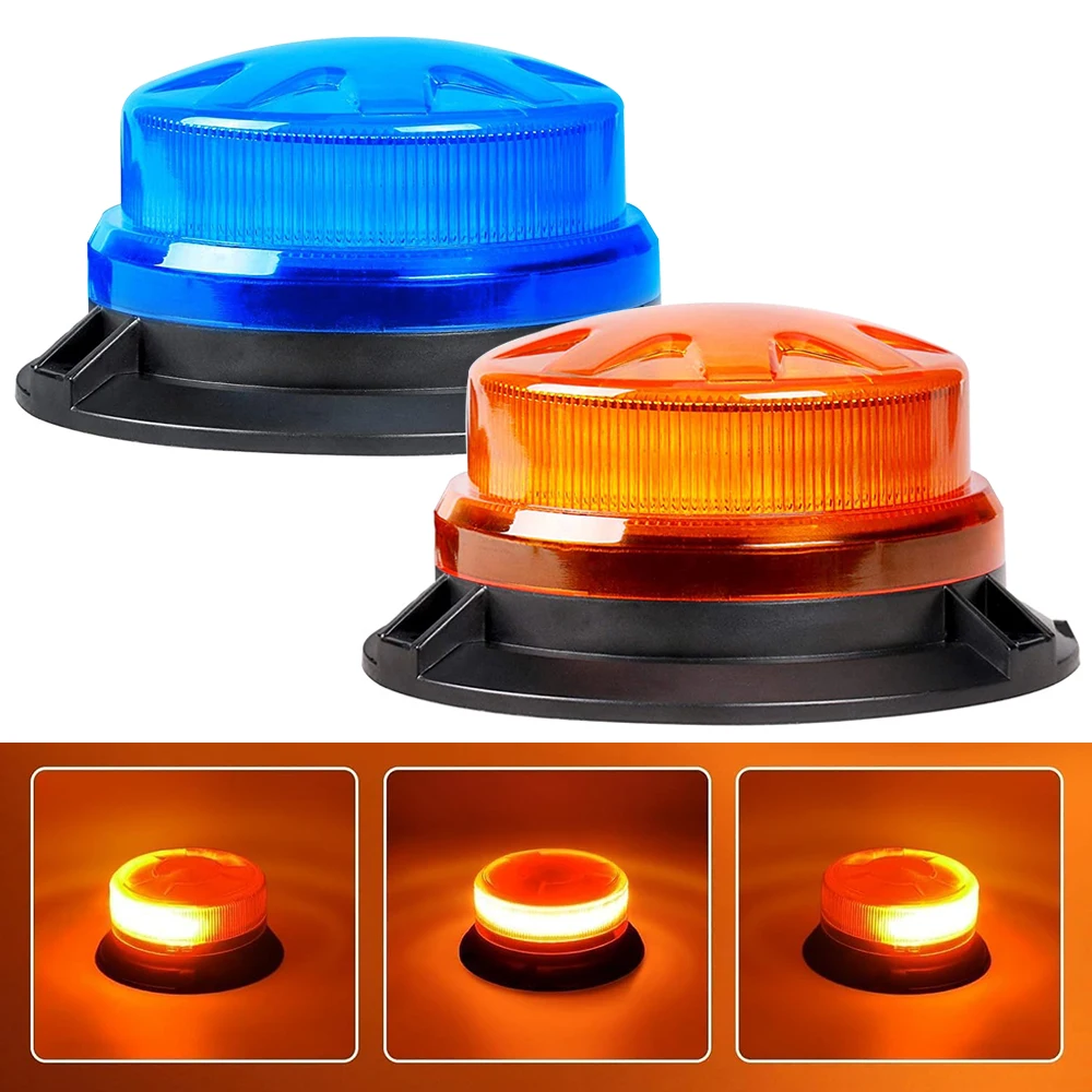 LED Emergency Strobe Lights Yellow Blue Red Car Roof Mini Police Flashing Hazard Warning Beacon Light With Magnetic Base 12V 24V