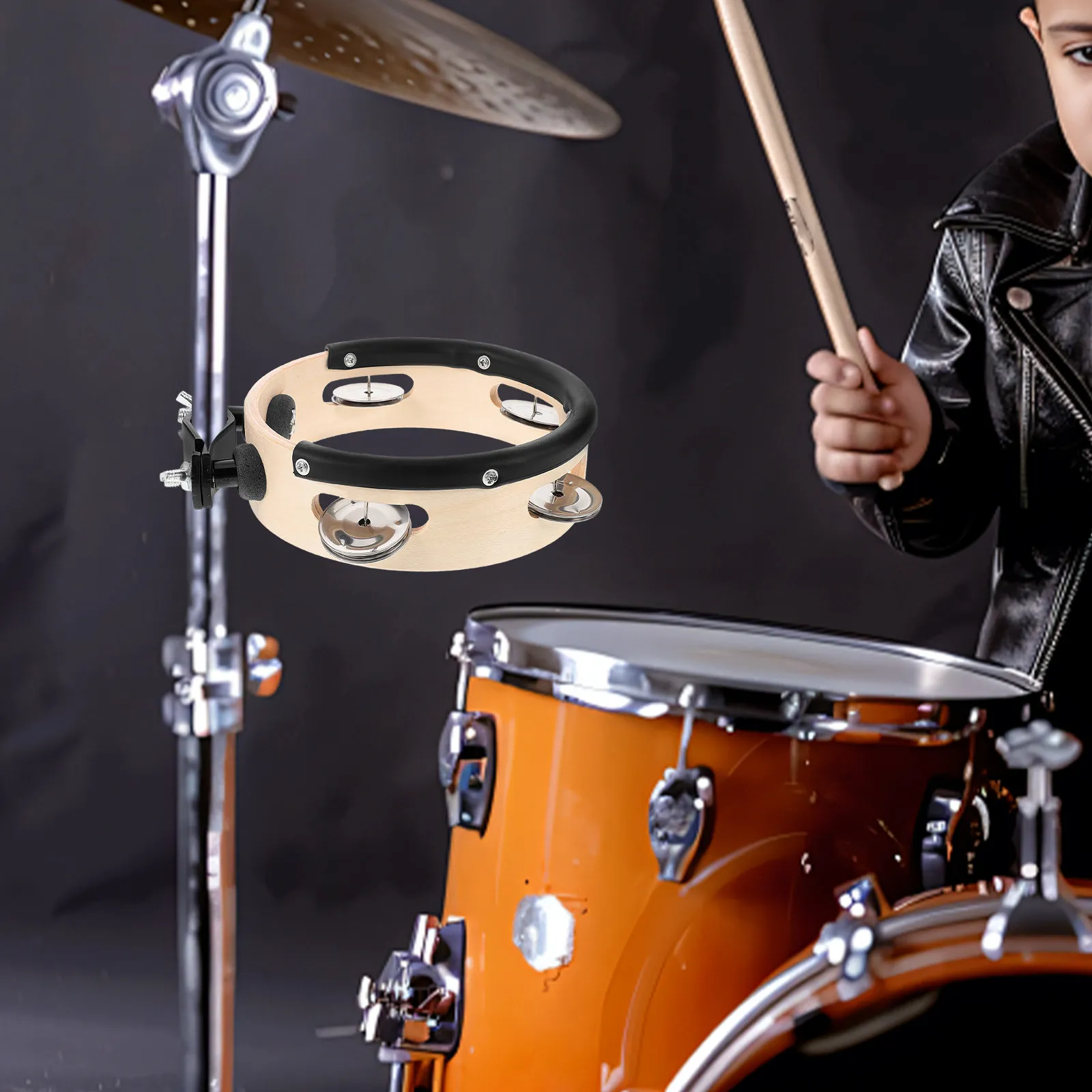 

1pcs Hihat Tambourine For Drum Set Durable Metal Wood Easy Installation Drum Cymbal Accessory Percussion Instrument